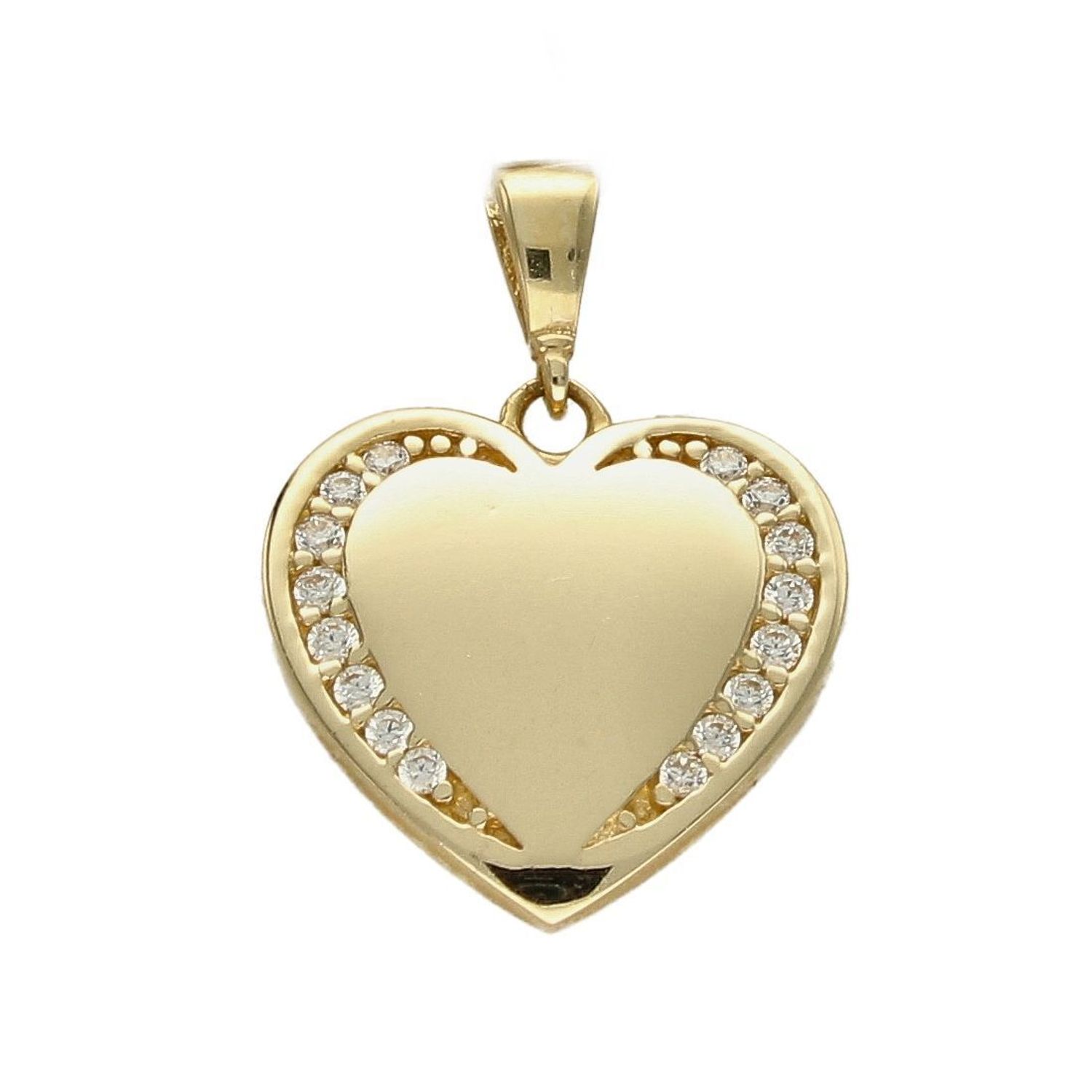 Piękna zawieszka w kształcie serca ozdobiona białą cyrkonią. Zawieszkę wykonano ze złota próby 585 o wadze 1,95 gram. Do zawieszki można dobrać delikatny złoty łańcuszek, który można znaleźć w naszej ofercie.  (2).jpg